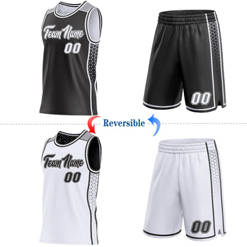 Uksn Individuelles Schwarz Weiß-Grau Seitenstreifen Geometrisch Dreieck Verlaufspunkt Wendbar Doppelseitig Sublimation Basketball-Set Trikot