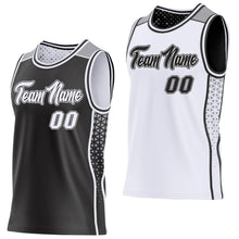 Laden Sie das Bild in den Galerie-Viewer, Uksn Individuelles Schwarz Weiß-Grau Seitenstreifen Geometrisch Dreieck Verlaufspunkt Wendbar Doppelseitig Sublimation Basketball-Set Trikot
