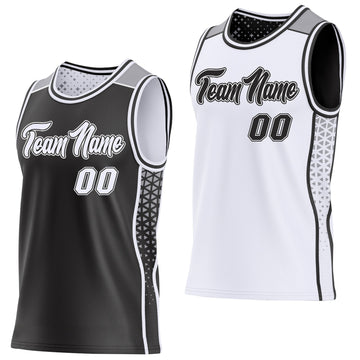 Uksn Individuelles Schwarz Weiß-Grau Seitenstreifen Geometrisch Dreieck Verlaufspunkt Wendbar Doppelseitig Sublimation Basketball-Set Trikot