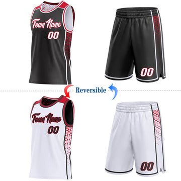 Uksn Individuelles Schwarz Weiß-Rot Seitenstreifen Geometrisch Dreieck Verlaufspunkt Wendbar Doppelseitig Sublimation Basketball-Set Trikot