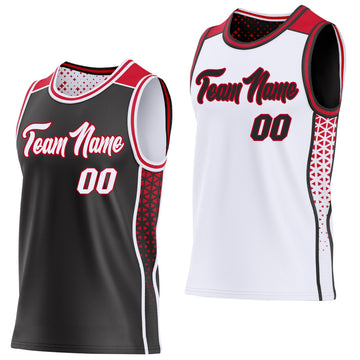 Uksn Individuelles Schwarz Weiß-Rot Seitenstreifen Geometrisch Dreieck Verlaufspunkt Wendbar Doppelseitig Sublimation Basketball-Set Trikot