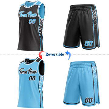 Uksn Individuelles Schwarz Himmelblau-Weiß Seitenstreifen Geometrisch Dreieck Verlaufspunkt Wendbar Doppelseitig Sublimation Basketball-Set Trikot