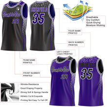 Laden Sie das Bild in den Galerie-Viewer, Uksn Individuelles Schwarz Violett-Weiß Seitenstreifen Geometrisch Dreieck Verlaufspunkt Wendbar Doppelseitig Sublimation Basketball-Set Trikot
