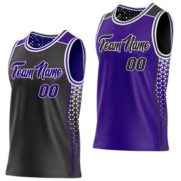Uksn Individuelles Schwarz Violett-Weiß Seitenstreifen Geometrisch Dreieck Verlaufspunkt Wendbar Doppelseitig Sublimation Basketball-Set Trikot