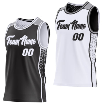 Uksn Individuelles Schwarz Weiß-Grau Seitenstreifen Geometrisch Dreieck Verlaufspunkt Wendbar Doppelseitig Sublimation Basketball-Set Trikot