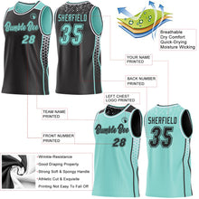 Laden Sie das Bild in den Galerie-Viewer, Uksn Individuelles Schwarz Eisblau-Weiß Seitenstreifen Geometrisch Dreieck Verlaufspunkt Wendbar Doppelseitig Sublimation Basketball-Set Trikot
