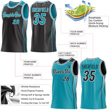 Laden Sie das Bild in den Galerie-Viewer, Uksn Individuelles Schwarz Petrol-Weiß Seitenstreifen Geometrisch Dreieck Verlaufspunkt Wendbar Doppelseitig Sublimation Basketball-Set Trikot
