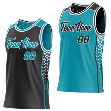 Uksn Individuelles Schwarz Petrol-Weiß Seitenstreifen Geometrisch Dreieck Verlaufspunkt Wendbar Doppelseitig Sublimation Basketball-Set Trikot