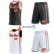 Laden Sie das Bild in den Galerie-Viewer, Uksn Individuelles Schwarz Orange-Weiß Seitenstreifen Geometrisch Dreieck Verlaufspunkt Wendbar Doppelseitig Sublimation Basketball-Set Trikot
