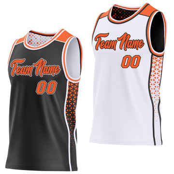 Uksn Individuelles Schwarz Orange-Weiß Seitenstreifen Geometrisch Dreieck Verlaufspunkt Wendbar Doppelseitig Sublimation Basketball-Set Trikot