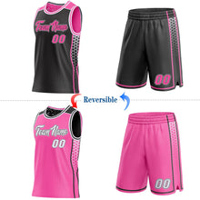Laden Sie das Bild in den Galerie-Viewer, Uksn Individuelles Schwarz Pink-Weiß Seitenstreifen Geometrisch Dreieck Verlaufspunkt Wendbar Doppelseitig Sublimation Basketball-Set Trikot
