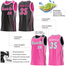 Laden Sie das Bild in den Galerie-Viewer, Uksn Individuelles Schwarz Pink-Weiß Seitenstreifen Geometrisch Dreieck Verlaufspunkt Wendbar Doppelseitig Sublimation Basketball-Set Trikot

