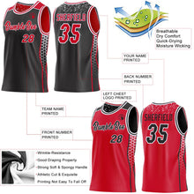 Laden Sie das Bild in den Galerie-Viewer, Uksn Individuelles Schwarz Rot-Weiß Seitenstreifen Geometrisch Dreieck Verlaufspunkt Wendbar Doppelseitig Sublimation Basketball-Set Trikot
