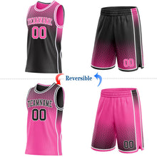 Laden Sie das Bild in den Galerie-Viewer, Uksn Individuelles Schwarz Pink-Weiß Seitenstreifen Verlauf Geometrisch Wabenmuster Wendbar Doppelseitig Sublimation Basketball-Set Trikot
