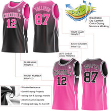 Laden Sie das Bild in den Galerie-Viewer, Uksn Individuelles Schwarz Pink-Weiß Seitenstreifen Verlauf Geometrisch Wabenmuster Wendbar Doppelseitig Sublimation Basketball-Set Trikot
