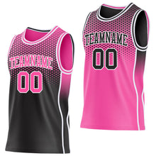 Laden Sie das Bild in den Galerie-Viewer, Uksn Individuelles Schwarz Pink-Weiß Seitenstreifen Verlauf Geometrisch Wabenmuster Wendbar Doppelseitig Sublimation Basketball-Set Trikot
