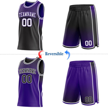 Uksn Individuelles Schwarz Weiß-Violett Seitenstreifen Verlauf Geometrisch Wabenmuster Wendbar Doppelseitig Sublimation Basketball-Set Trikot