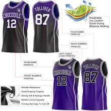 Laden Sie das Bild in den Galerie-Viewer, Uksn Individuelles Schwarz Weiß-Violett Seitenstreifen Verlauf Geometrisch Wabenmuster Wendbar Doppelseitig Sublimation Basketball-Set Trikot
