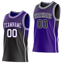 Laden Sie das Bild in den Galerie-Viewer, Uksn Individuelles Schwarz Weiß-Violett Seitenstreifen Verlauf Geometrisch Wabenmuster Wendbar Doppelseitig Sublimation Basketball-Set Trikot
