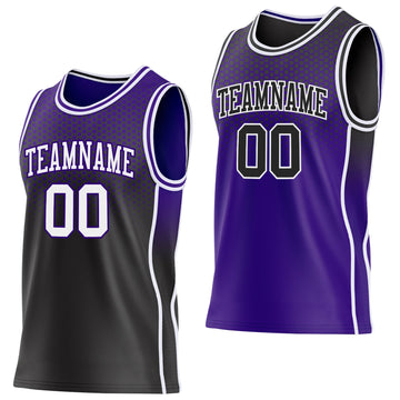 Uksn Individuelles Schwarz Weiß-Violett Seitenstreifen Verlauf Geometrisch Wabenmuster Wendbar Doppelseitig Sublimation Basketball-Set Trikot