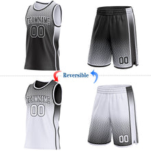 Laden Sie das Bild in den Galerie-Viewer, Uksn Individuelles Schwarz-Weiß Seitenstreifen Verlauf Geometrisch Wabenmuster Wendbar Doppelseitig Sublimation Basketball-Set Trikot
