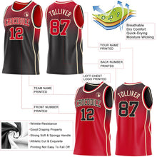 Laden Sie das Bild in den Galerie-Viewer, Uksn Individuelles Schwarz Rot-Creme Seitenstreifen Verlauf Geometrisch Wabenmuster Wendbar Doppelseitig Sublimation Basketball-Set Trikot
