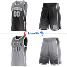 Laden Sie das Bild in den Galerie-Viewer, Uksn Individuelles Schwarz Grau-Weiß Seitenstreifen Verlauf Geometrisch Wabenmuster Wendbar Doppelseitig Sublimation Basketball-Set Trikot
