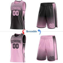 Laden Sie das Bild in den Galerie-Viewer, Uksn Individuelles Schwarz-Hellrosa Seitenstreifen Verlauf Geometrisch Wabenmuster Wendbar Doppelseitig Sublimation Basketball-Set Trikot
