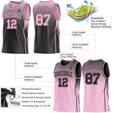 Laden Sie das Bild in den Galerie-Viewer, Uksn Individuelles Schwarz-Hellrosa Seitenstreifen Verlauf Geometrisch Wabenmuster Wendbar Doppelseitig Sublimation Basketball-Set Trikot
