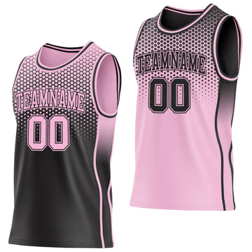 Uksn Individuelles Schwarz-Hellrosa Seitenstreifen Verlauf Geometrisch Wabenmuster Wendbar Doppelseitig Sublimation Basketball-Set Trikot