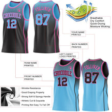 Laden Sie das Bild in den Galerie-Viewer, Uksn Individuelles Schwarz Himmelblau-Pink Seitenstreifen Verlauf Geometrisch Wabenmuster Wendbar Doppelseitig Sublimation Basketball-Set Trikot
