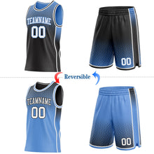 Laden Sie das Bild in den Galerie-Viewer, Uksn Individuelles Schwarz Weiß-Hellblau Seitenstreifen Verlauf Geometrisch Wabenmuster Wendbar Doppelseitig Sublimation Basketball-Set Trikot

