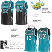 Laden Sie das Bild in den Galerie-Viewer, Uksn Individuelles Schwarz Petrol Weiß Seitenstreifen Verlauf Geometrisch Wabenmuster Wendbar Doppelseitig Sublimation Basketball-Set Trikot
