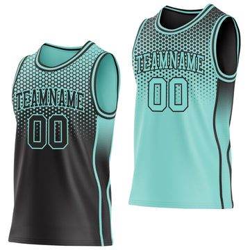 Uksn Individuelles Schwarz-Eisblau Seitenstreifen Verlauf Geometrisch Wabenmuster Wendbar Doppelseitig Sublimation Basketball-Set Trikot