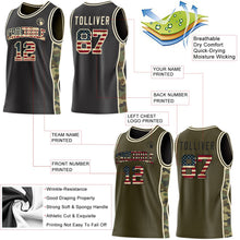 Laden Sie das Bild in den Galerie-Viewer, Uksn Individuelles Schwarz(Oliv) Vintage-US-Flagge-Creme Camouflage Seitenstreifen Wendbar Doppelseitig Sublimation Basketball-Set Trikot
