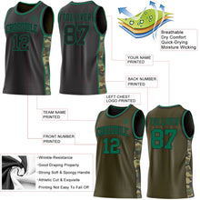 Laden Sie das Bild in den Galerie-Viewer, Uksn Individuelles Schwarz(Oliv)-Kelly-Grün Camouflage Seitenstreifen Wendbar Doppelseitig Sublimation Basketball-Set Trikot
