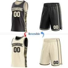 Laden Sie das Bild in den Galerie-Viewer, Uksn Individuelles Schwarz-Creme Camouflage Seitenstreifen Wendbar Doppelseitig Sublimation Basketball-Set Trikot
