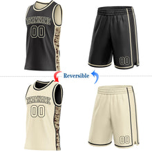 Laden Sie das Bild in den Galerie-Viewer, Uksn Individuelles Schwarz-Creme Digitale Camouflage Seitenstreifen Wendbar Doppelseitig Sublimation Basketball-Set Trikot

