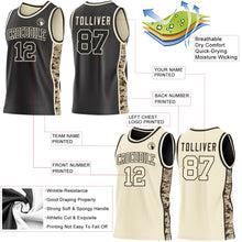 Laden Sie das Bild in den Galerie-Viewer, Uksn Individuelles Schwarz-Creme Digitale Camouflage Seitenstreifen Wendbar Doppelseitig Sublimation Basketball-Set Trikot
