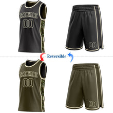 Laden Sie das Bild in den Galerie-Viewer, Uksn Individuelles Schwarz(Oliv)-Creme Digitale Camouflage Seitenstreifen Wendbar Doppelseitig Sublimation Basketball-Set Trikot
