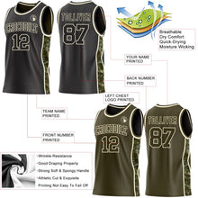 Laden Sie das Bild in den Galerie-Viewer, Uksn Individuelles Schwarz(Oliv)-Creme Digitale Camouflage Seitenstreifen Wendbar Doppelseitig Sublimation Basketball-Set Trikot
