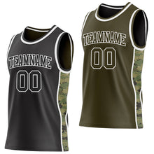 Laden Sie das Bild in den Galerie-Viewer, Uksn Individuelles Schwarz(Oliv)-Weiß Digitale Camouflage Seitenstreifen Wendbar Doppelseitig Sublimation Basketball-Set Trikot
