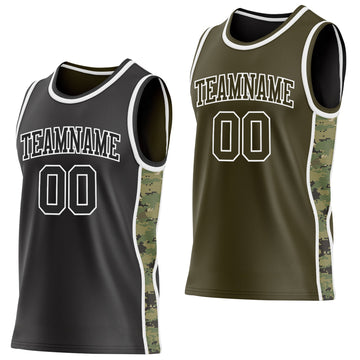 Uksn Individuelles Schwarz(Oliv)-Weiß Digitale Camouflage Seitenstreifen Wendbar Doppelseitig Sublimation Basketball-Set Trikot