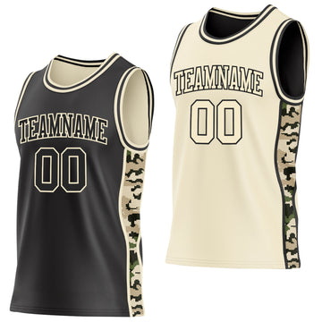 Uksn Individuelles Schwarz-Creme Digitale Camouflage Seitenstreifen Wendbar Doppelseitig Sublimation Basketball-Set Trikot