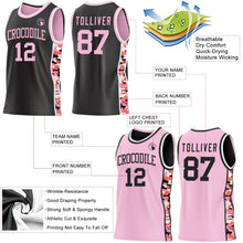 Laden Sie das Bild in den Galerie-Viewer, Uksn Individuelles Schwarz Hellrosa-Weiß Digitale Camouflage Seitenstreifen Wendbar Doppelseitig Sublimation Basketball-Set Trikot
