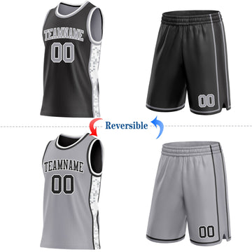 Uksn Individuelles Schwarz Grau-Weiß Arktis-Camouflage Seitenstreifen Wendbar Doppelseitig Sublimation Basketball-Set Trikot