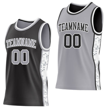 Uksn Individuelles Schwarz Grau-Weiß Arktis-Camouflage Seitenstreifen Wendbar Doppelseitig Sublimation Basketball-Set Trikot