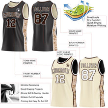 Laden Sie das Bild in den Galerie-Viewer, Uksn Individuelles Schwarz(Creme) Braun-Weiß Camouflage Seitenstreifen Wendbar Doppelseitig Sublimation Basketball-Set Trikot
