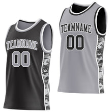 Laden Sie das Bild in den Galerie-Viewer, Uksn Individuelles Schwarz Grau-Weiß Camouflage Seitenstreifen Wendbar Doppelseitig Sublimation Basketball-Set Trikot
