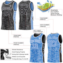 Laden Sie das Bild in den Galerie-Viewer, Uksn Individuelles Schwarz Weiß-Hellblau Seitenstreifen Sterne Geometrisch Splitter Sternenburst Wendbar Doppelseitig Sublimation Basketball-Set Trikot
